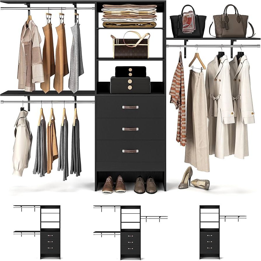 Fashionable Built In Garment Rack Wardrobes Within Amazon: Armocity 96 Inches Closet System, 8ft Walk In Closet Organizer  With 3 Shelving Towers, Heavy Duty Clothes Rack With 3 Drawers, Built In  Garment Rack, 96" L X 16" W X 75" (Photo 9 of 10)