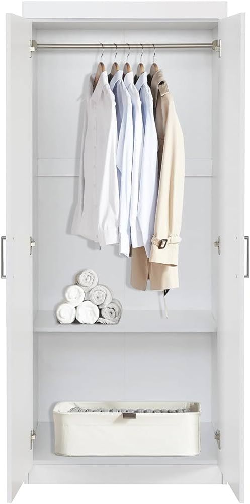 Fashionable Wardrobes With Garment Rod In Amazon: Furniturer 2 Door Wardrobe, Wooden Armoire With Hanging Rod For  Bedroom 68.2 Inch Wardrobe Storage Cabinet, White : Home & Kitchen (Photo 2 of 10)