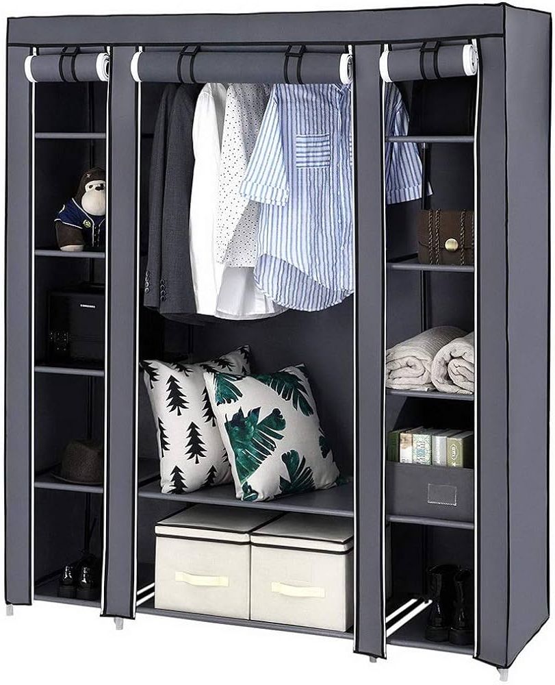 Favorite Amazon: Karl Home 5 Tiers 12 Compartment Portable Wardrobe Closet,  Closet Storage Organizers With Shelves And Cover For Hanging Clothes,  Non Woven Fabric, 58" L X 17" W X 69" H, Grey : Home In 5 Tiers Wardrobes (View 2 of 10)