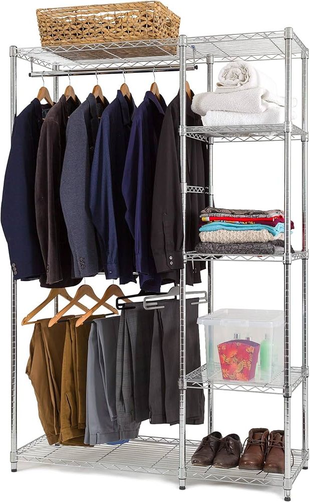 Favorite Chrome Heavy Duty Clothes Storage System – Maximise Your Storage Space – 2  Garment Rails And 5 Shelves For Storage, Adjustable Shelves For Ultimate  Flexibility – Free Next Day Shipping * : Amazon.co (View 4 of 10)