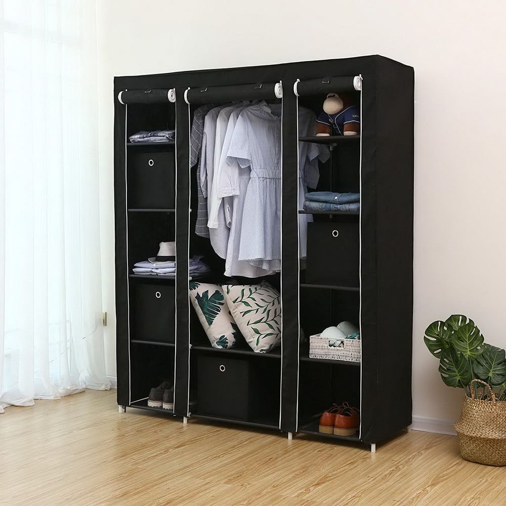 Favorite Wardrobes With Shelf Portable Closet With Regard To Ubesgoo Portable Closet Organizer Wardrobe Storage Clothes Organizer With  12 Shelves, Black – Walmart (View 9 of 10)