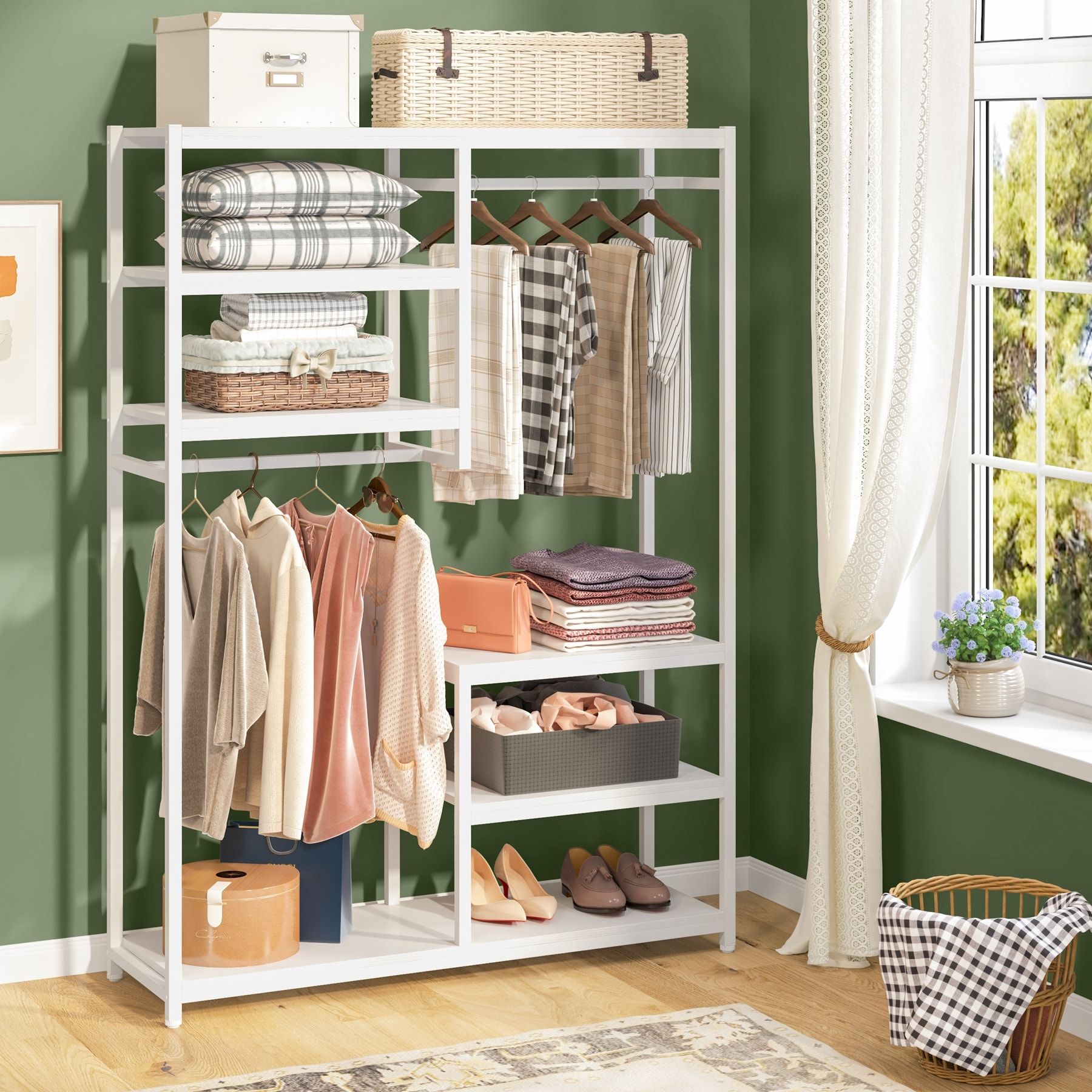 Free Standing Closet Organizer Double Hanging Rod Clothes Garment Racks –  Bed Bath & Beyond – 30537676 Intended For Well Known Clothes Organizer Wardrobes (View 9 of 10)