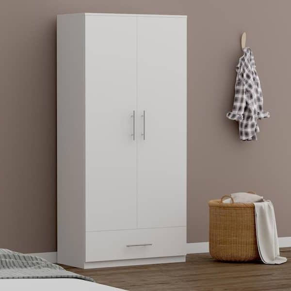 Fufu&gaga White 2 Door Wardrobe Armoire With 1 Drawers And Hanging Rod 66.9  In. H X 31.5 In. W X 18.9 In (View 10 of 10)