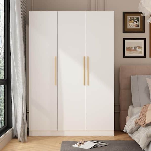 Fufu&gaga White 3 Door Armoires Wardrobe With Hanging Rod And Storage  Shelves (70.8 In. H X 46.6 In. W X 19.7 In. D) Kf210151 012 – The Home Depot Inside Popular Wardrobes With 3 Hanging Rod (Photo 4 of 10)