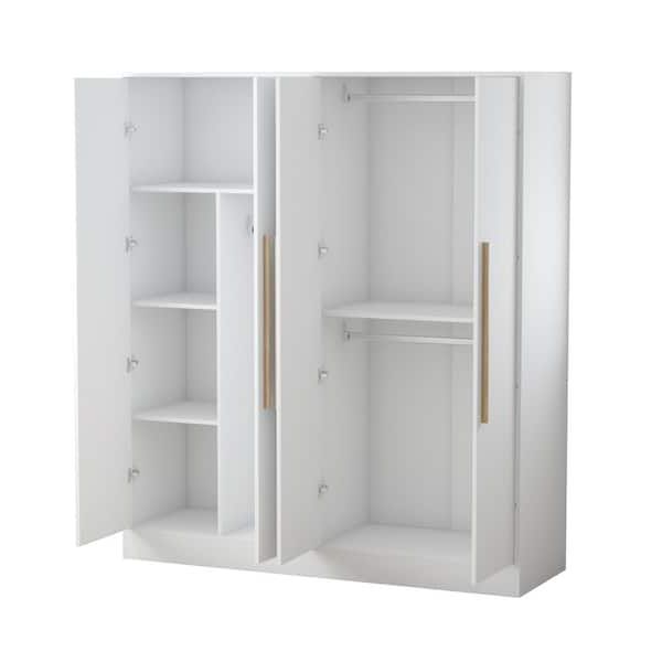 Fufu&gaga White 4 Door Wardrobe Armoires With Hanging Rod And Storage  Shelves (70.9 In. H X 63 In. W X 19.7 In. D) Kf210109 Xin – The Home Depot Throughout Well Known Wardrobes With 4 Shelves (Photo 7 of 10)