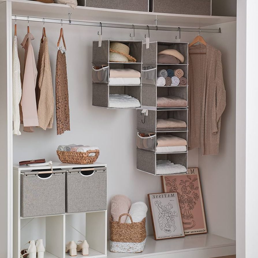 Hanging Closet Organizer Wardrobes Throughout Most Recently Released Amazon: Storageworks 6 Shelf Hanging Closet Organizers, Two 3 Shelf  Separable Closet Hanging Shelves, Canvas, Gray, 12" D X 12" W X 48 ¼"h :  Home & Kitchen (View 5 of 10)