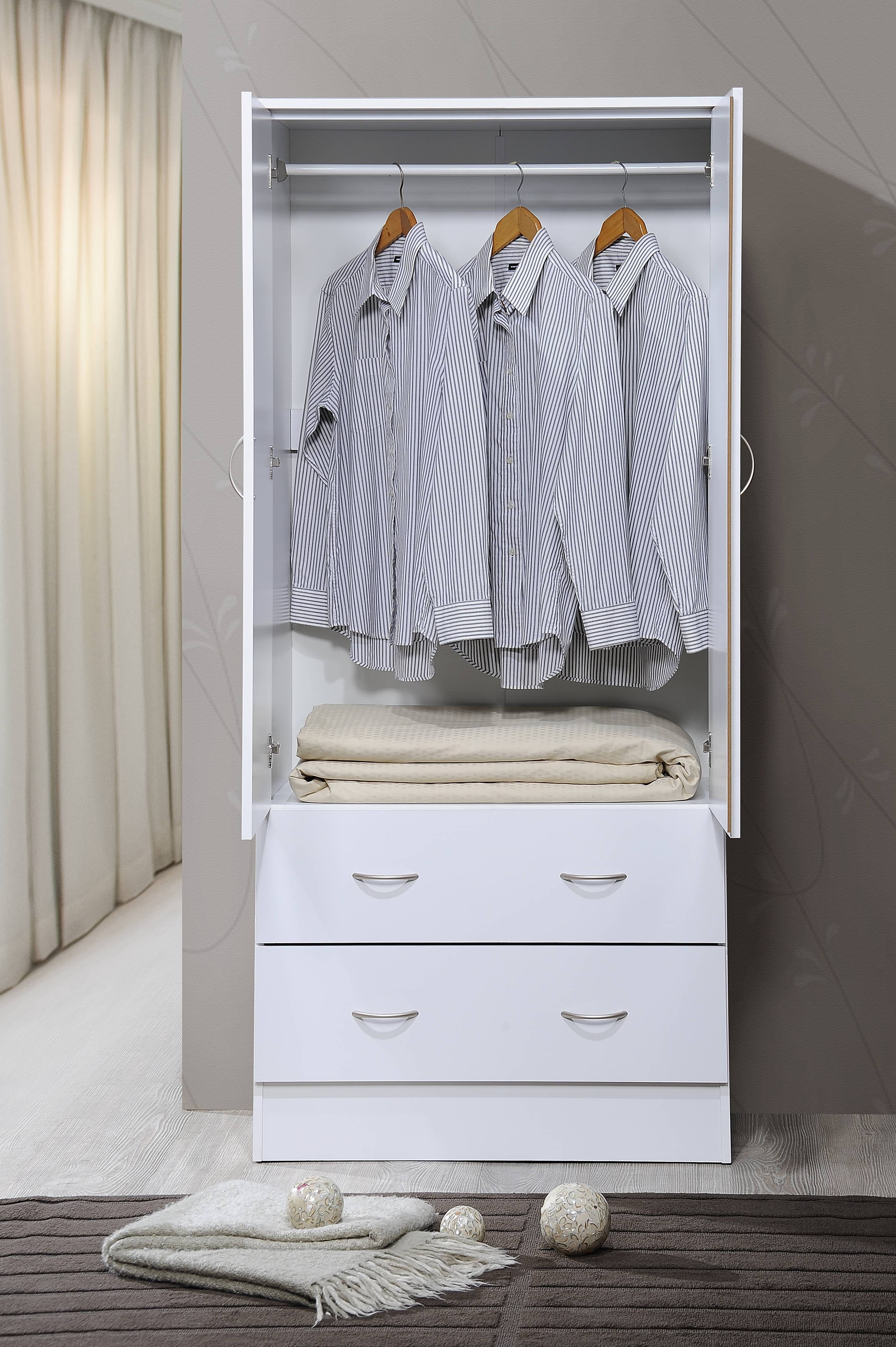 Latest Hodedah Two Door Wardrobe With Two Drawers And Hanging Rod, White –  Walmart Within Wardrobes With 3 Hanging Rod (Photo 9 of 10)