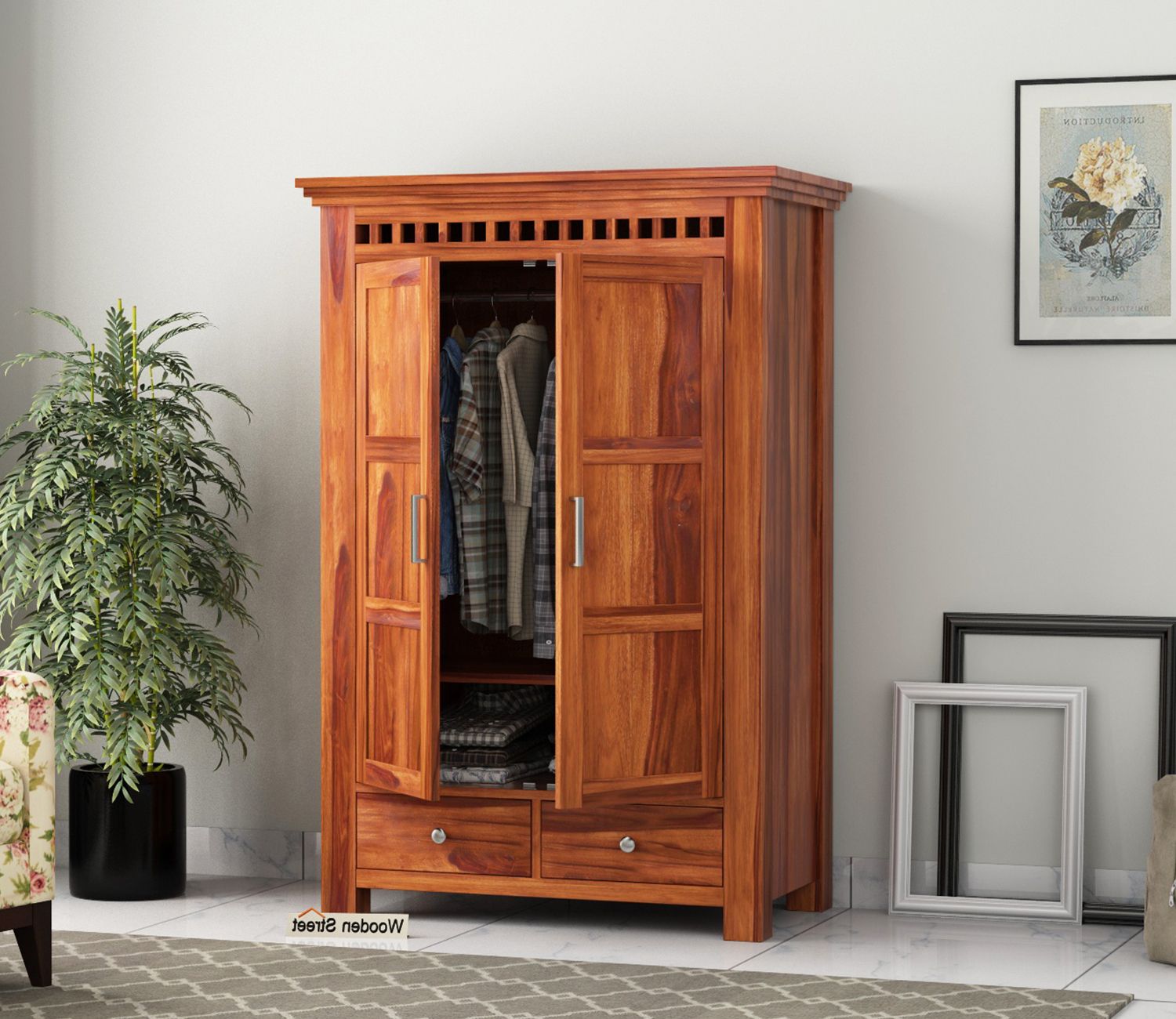Medium Size Wardrobes Pertaining To Well Liked Buy Adolph Medium Size Wardrobe (honey Finish) Online In India At Best  Price – Modern Wardrobes – Bedroom Cabinets – Storage Furniture – Furniture  – Wooden Street Product (Photo 1 of 10)