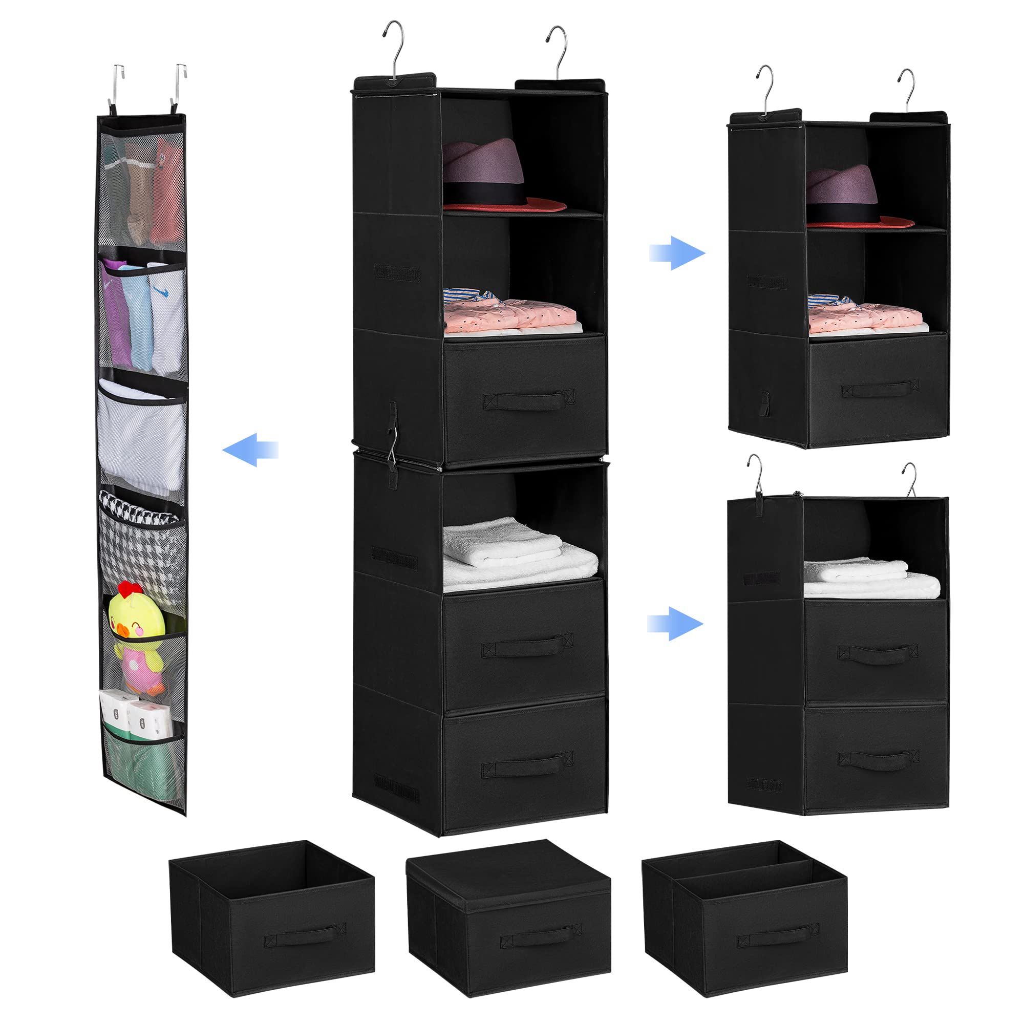 Most Current 2 Separable Wardrobes In Amazon: Elviros 6 Shelf Hanging Closet Organizer With 3 Drawers, 2  Separable 3 Shelf Hanging Shelves, Foldable Closet Organizers And Storage  For Bedroom Wardrobe Nursery Clothes Rack(black) : Home & Kitchen (View 6 of 10)