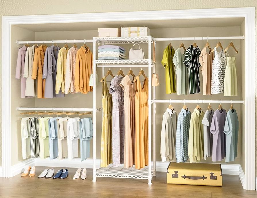 Most Current Built In Garment Rack Wardrobes For Amazon: Ulif M3 Clothes Rack Closet Organizer And Storage System 3  Tiers Built In Wall Mounted Heavy Duty Garment Rack With 4 Expandable  Hanger Rods, Fits Space 4.3 9.3 Ft, 72.2”h, Load Capacity 710lbs, (Photo 7 of 10)