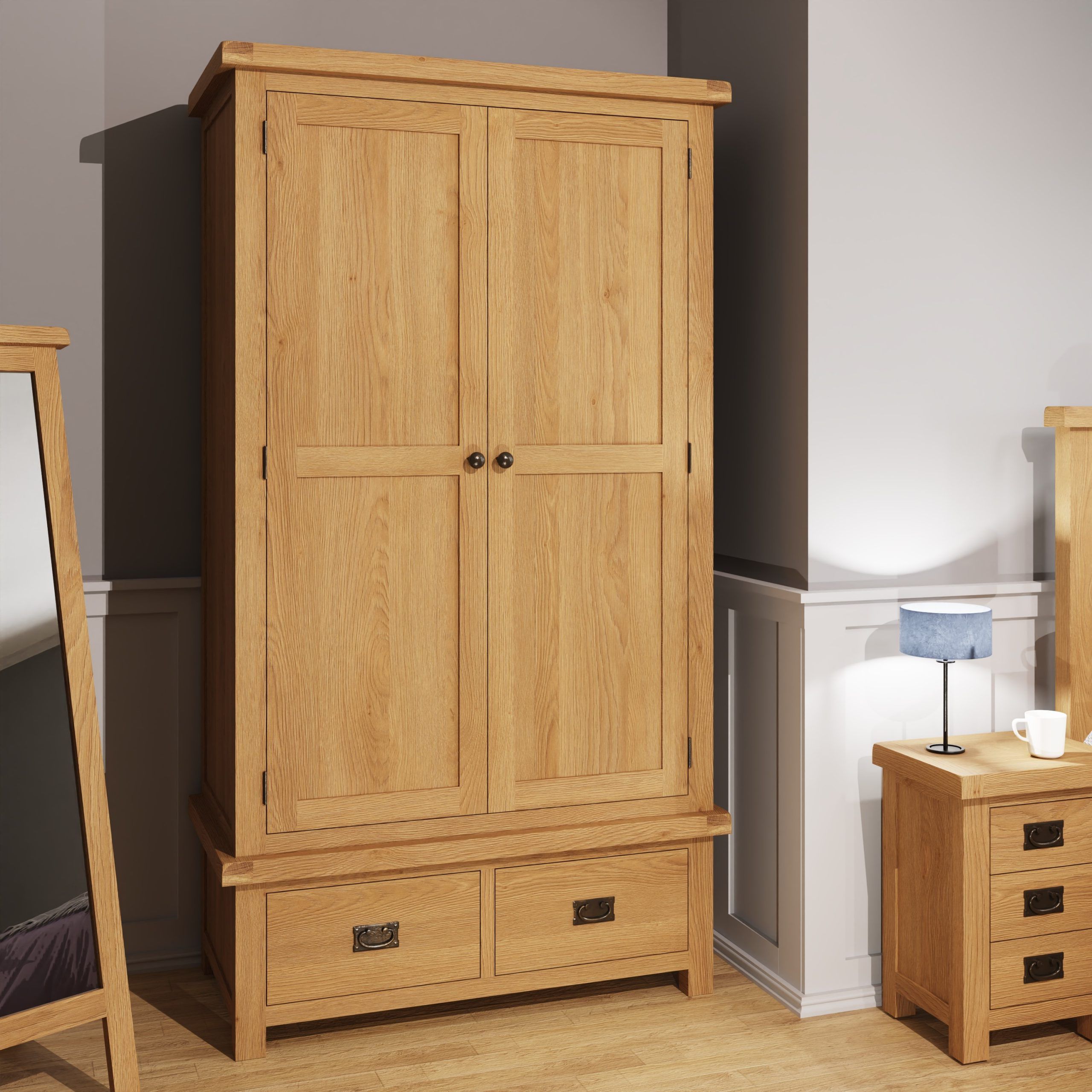 Most Current Carthorpe Oak 2 Door 2 Drawer Wardrobe – Only Oak Furniture With Regard To Wardrobes With Two Drawers (View 5 of 10)