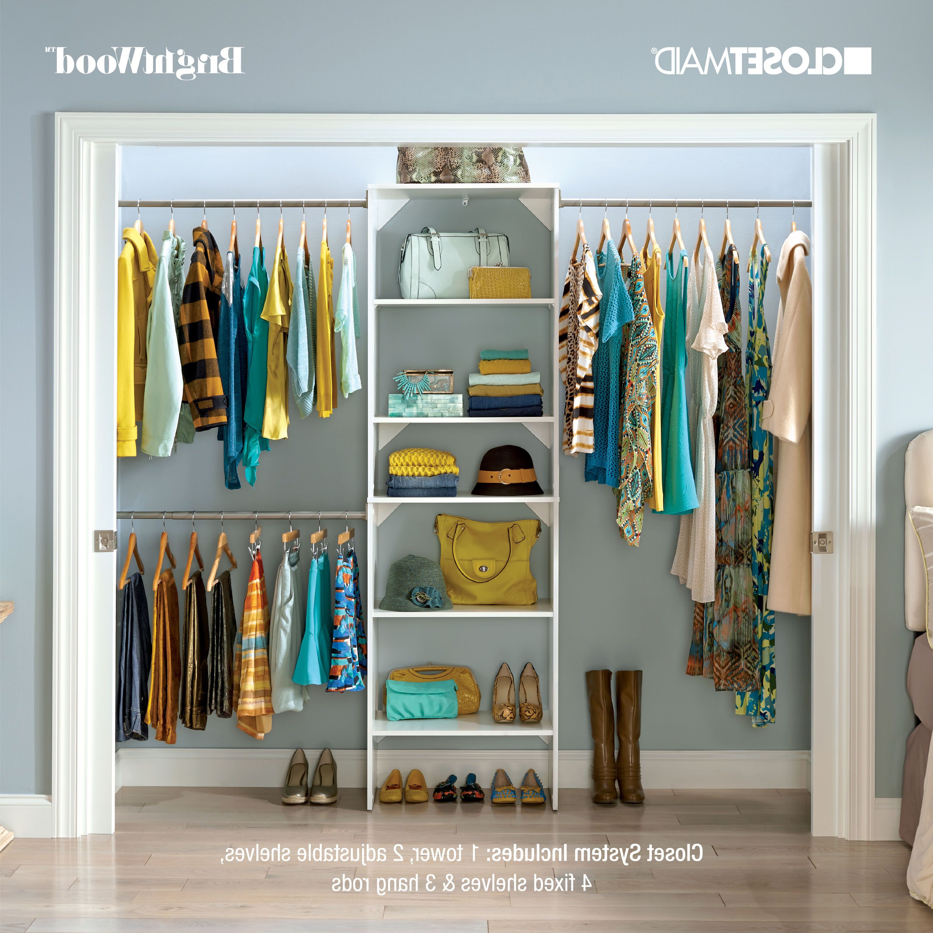 Most Current Wardrobes With 3 Shelving Towers Regarding Closetmaid Brightwood 5 Ft To 10 Ft W X  (View 10 of 10)