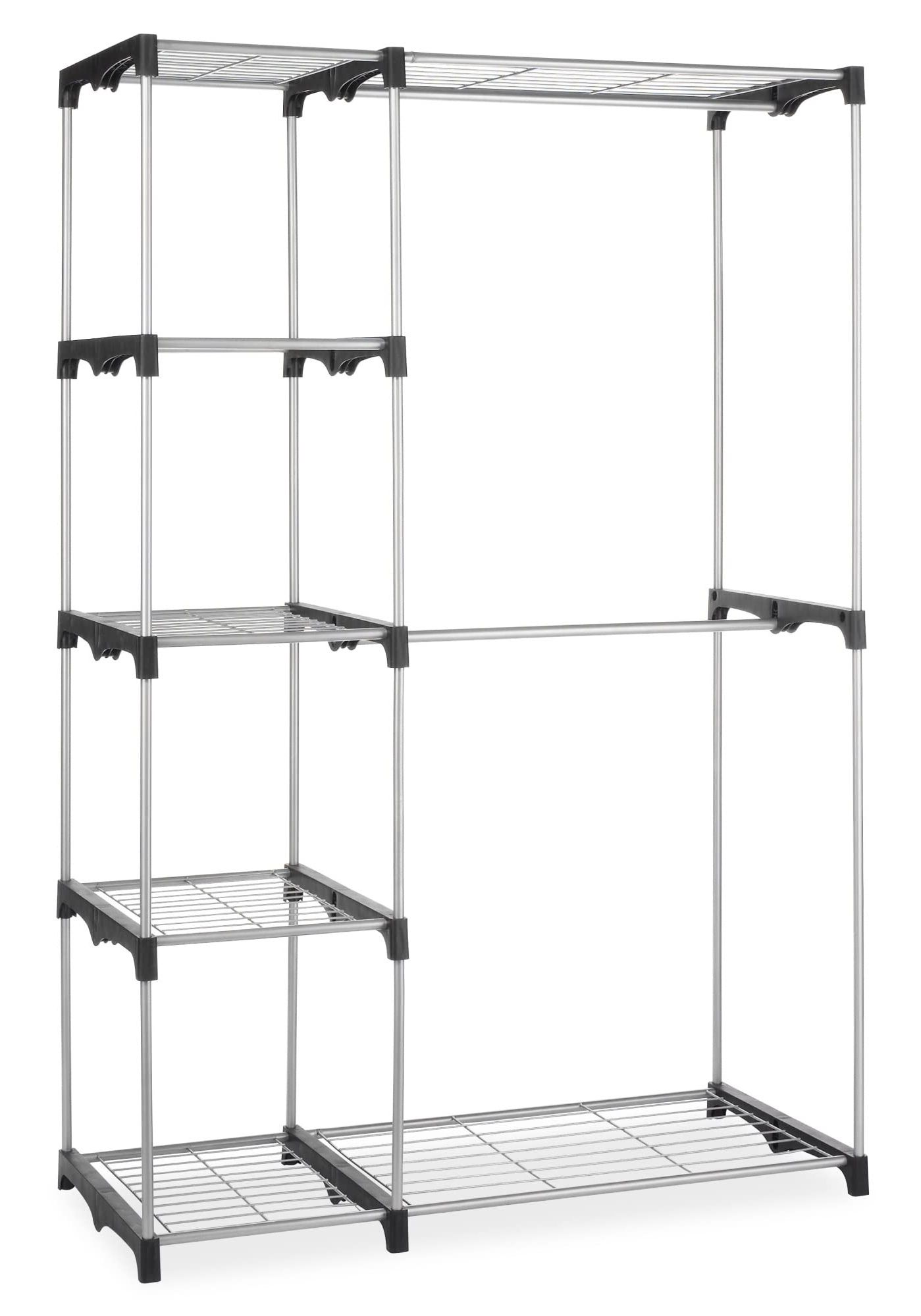 Most Popular Silver Metal Wardrobes Throughout Amazon: Fashionable And Practical Dual Pole Metal Wardrobe System With  High Strength Resin Connectors And Silver Black Color Scheme, Providing  Ultimate Storage Solution : Home & Kitchen (Photo 9 of 10)