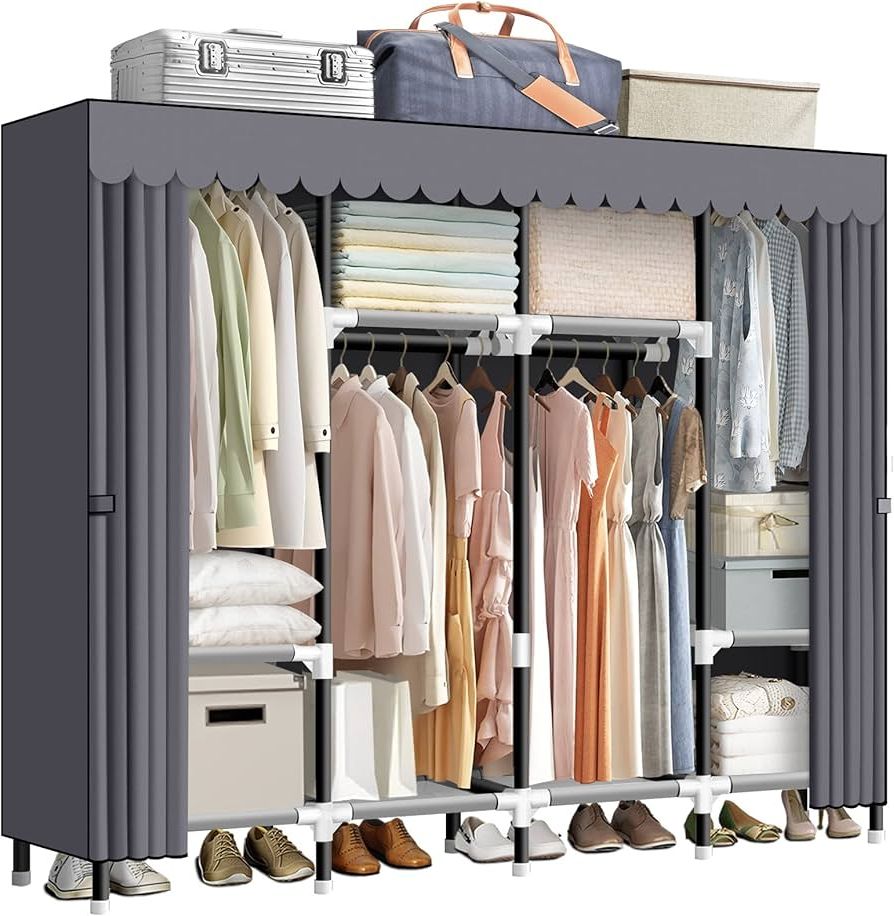 Most Recent Amazon: Lokeme Portable Closet, 67 Inch Wardrobe Closet For Hanging  Clothes With 4 Hanging Rods, 25mm Steel Tube Clothes Storage Organizer For  Extra Sturdy, Quick And Easy To Assembly, Gray Cover : In Wardrobes With Shelf Portable Closet (Photo 6 of 10)
