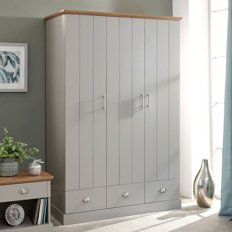 Most Recent Kendal Tall Wardrobe Grey 3 Doors 1 Shelf 3 Drawers – Buy Online At Qd  Stores Throughout Wardrobes With 3 Drawers (View 9 of 10)