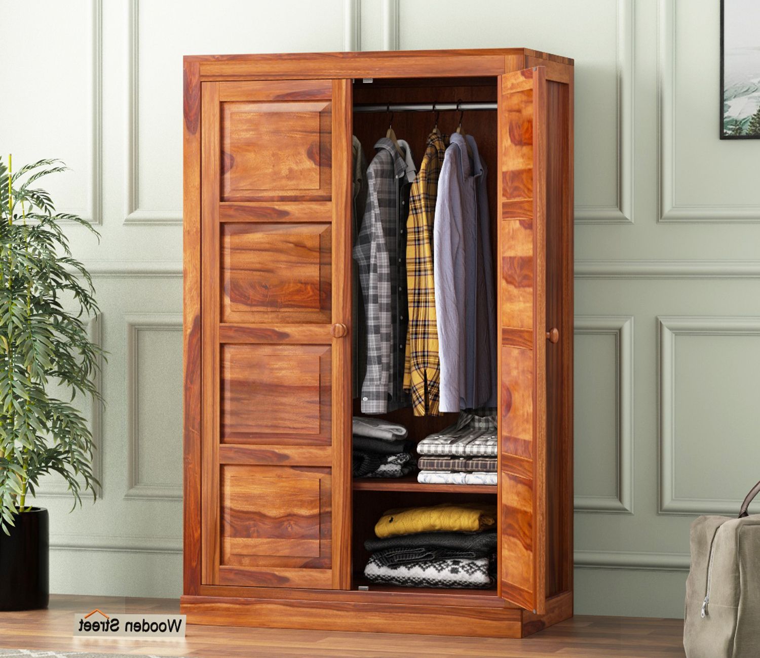 Most Recently Released Buy Charles Medium Size Wardrobe (honey Finish) Online In India At Best  Price – Modern Wardrobes – Bedroom Cabinets – Storage Furniture – Furniture  – Wooden Street Product With Medium Size Wardrobes (View 6 of 10)