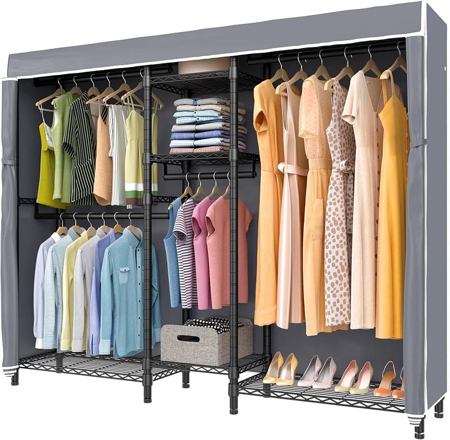 Newest Amazon: Vipek V6c Heavy Duty Covered Clothes Rack Portable Wardrobe  Closet, 5 Tiers Wire Garment Rack Black Metal Clothing Rack With Grey  Oxford Fabric Cover, 75.6" L X 18.5" W X 76.8" Intended For Single Tier Zippered Wardrobes (Photo 8 of 10)