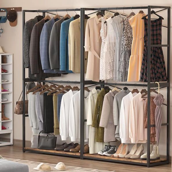 Preferred Wardrobes With Garment Rod With Regard To Byblight Brown Free Standing Closet Organizer Garment Rack With Double Hanging  Rod Bb U0028gx – The Home Depot (View 10 of 10)