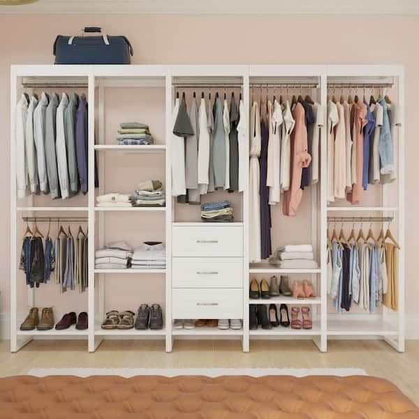 Recent Wardrobes With 3 Shelving Towers With Regard To Closetsliberty 113 In. W White Adjustable Tower Wood Closet System With  3 Drawers And 18 Shelves Hs74567 Rw 10 – The Home Depot (Photo 5 of 10)