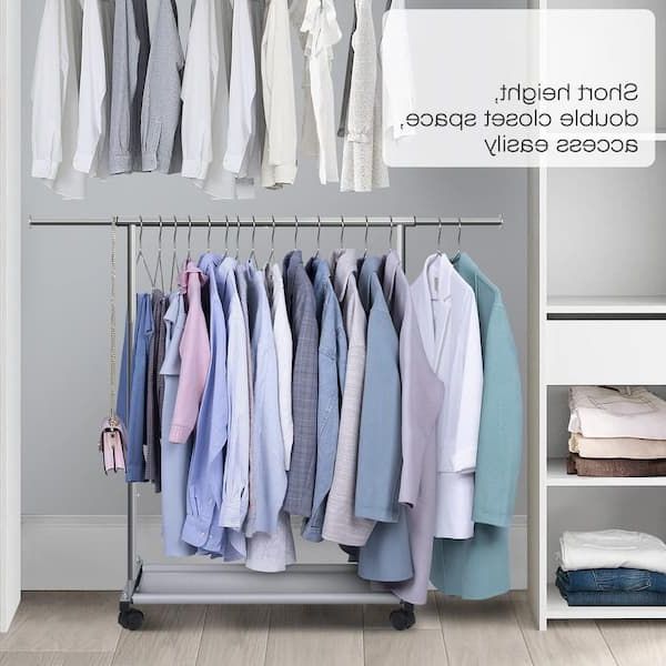 Silver Metal Wardrobes Regarding Recent Silver Metal Garment Clothes Rack With Shelve 48 In. W X 40 In. H Azrack 27  – The Home Depot (Photo 7 of 10)