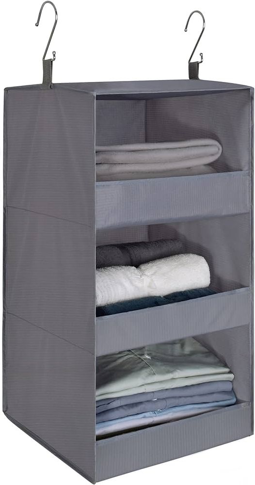 Trendy Amazon: Granny Says 3 Shelf Hanging Closet Organizer And Storage,  Collapsible Hanging Closet Shelves, Hanging Organizer For Closet & Rv,  Gray, 29 ¾" H X 12" W X 12" D, 1 Pack : Home & Kitchen Throughout 3 Shelf Hanging Shelves Wardrobes (Photo 3 of 10)