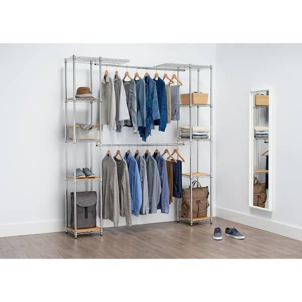 Trinity 14 In. D X 76 In. W X 84 In. H Chrome Expandable Wire Closet System  Organizer Tbfz 2701 – The Home Depot Pertaining To Well Known Chrome Garment Wardrobes (Photo 9 of 10)