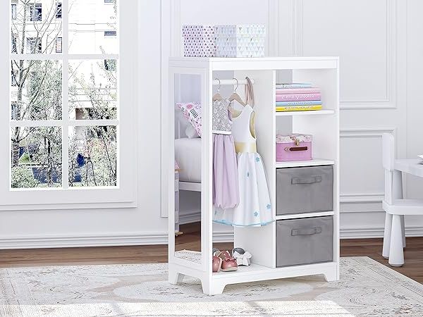 Wardrobes With 2 Bins In Most Popular Amazon: Utex Kids Dress Up Storage With Mirror, Kids Armoire Dresser  With 2 Storage Bins And Open Hanging, Costume Closet Wardrobe For Kids,  Pretend Storage Closet Armoire Dresser For Bedroom, Kids Room : (View 7 of 10)