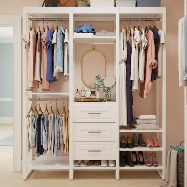Wardrobes With 3 Shelving Towers With Regard To Trendy Closetsliberty 68.5 In. W White Adjustable Tower Wood Closet System  With 3 Drawers And 11 Shelves Hs56700 Rw 06 – The Home Depot (Photo 2 of 10)
