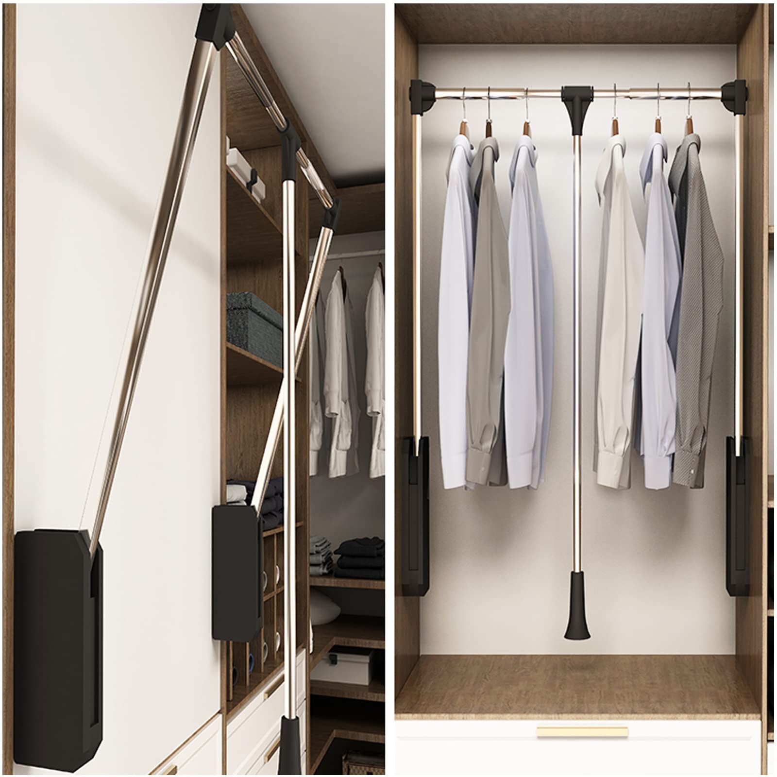 Wardrobes With Garment Rod For Most Current Amazon: Pull Down Closet Rod, Pull Down Wardrobe Organizer, 26 Lbs Load  Capacity, Adjustable 35 47 Inch For Hanging Clothes Wardrobe Lift Rail  Organizer, Heavy Duty Closet Pull Down Rods Hanger : Home (View 8 of 10)