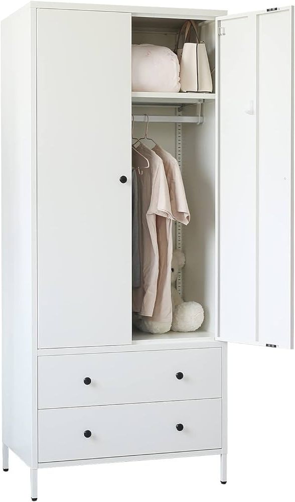Wardrobes With Two Drawers With 2017 Amazon: Besfur Wardrobe Closet, Metal Armoires And Wardrobes With Two  Drawers, Adjustable Hanging Rod, 20" D*31.5" W*74" H – White : Home &  Kitchen (Photo 3 of 10)