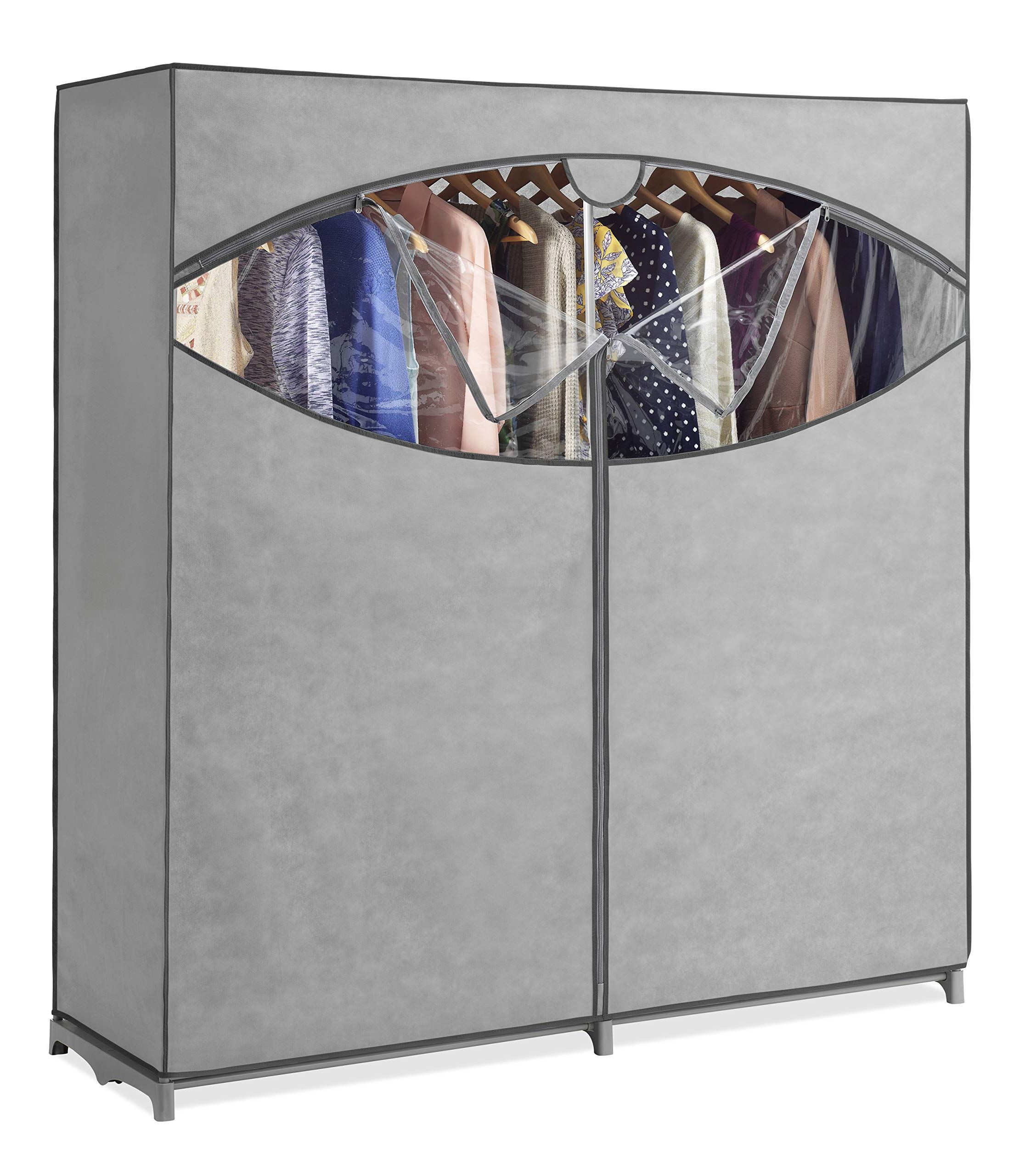 Well Known Amazon: Whitmor Portable Wardrobe Clothes Storage Organizer Closet With  Hanging Rack – Extra Wide  Grey Color – No Tool Assembly – Strong & Durable  – 60inw X 19.5ind X 64in L – Not In Extra Wide Portable Wardrobes (Photo 6 of 10)
