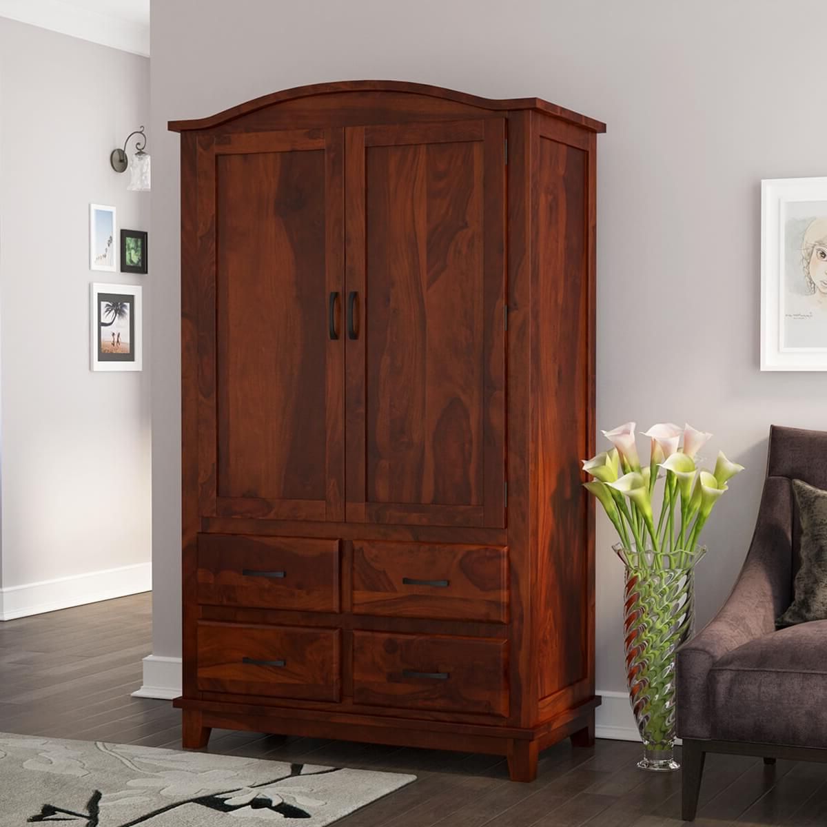 Well Known Sierra Nevada Traditional Solid Wood Large Wardrobe Armoire With Drawers Inside Traditional Wardrobes (Photo 9 of 10)