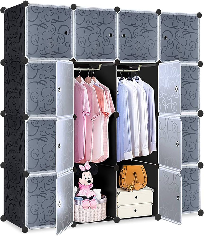 Well Known Trmlbe Shelving System Diy Wardrobe With 16 Cube Compartments Made Of  Plastic Portable Wardrobe Boltless Shelf With Doors Shoe Rack Cabinet For  Clothes Shoes – Black, With 2 Wardrobes : Amazon.de: Home & Kitchen In Wardrobes With Cube Compartments (Photo 4 of 10)