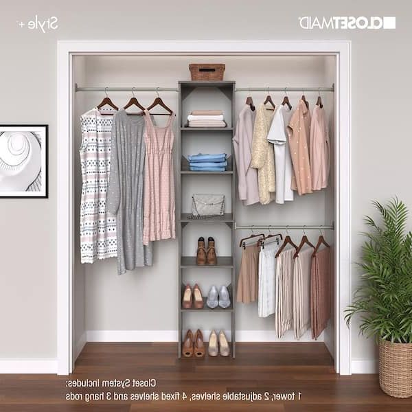 Well Liked Closetmaid Style + 14 In. D X 17 In. W X 82.25 In. H Coastal Teak Wood  Floor Mount 6 Shelf Closet Kit With Hang Rods 3269 – The Home Depot Within 6 Shelf Wardrobes (Photo 8 of 10)