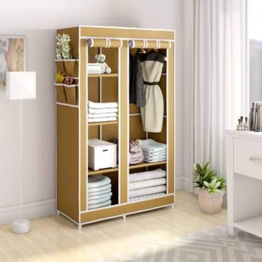 Well Liked Hrm Home 2 Door 6 Shelf Pp Collapsible Wardrobe (finish Color  Beige) :  Amazon (View 2 of 10)