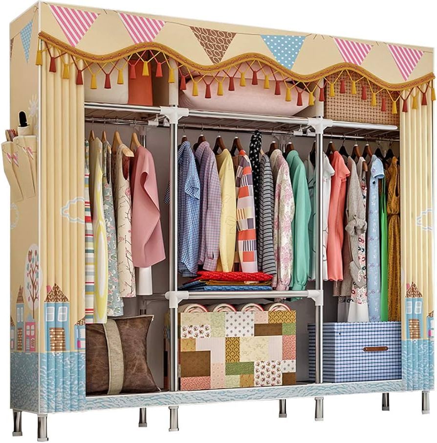 Widely Used Amazon: Zzbiqs Extra Large Wardrobe Clothes Storage Closet, Portable  Garment Organizer Shelves Rack, Flannel Fabric Cover Standing Closet With  Hang Rod And 2 Side Pockets, Beige : Everything Else With Regard To Extra Wide Portable Wardrobes (Photo 1 of 10)