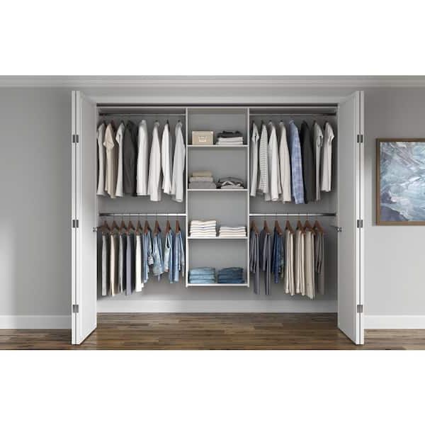 Widely Used Closet Evolution Essential Plus 60 In. W – 96 In. W White Wood Closet  System Wh17 – The Home Depot Regarding 96 Inches Wardrobes (Photo 4 of 10)