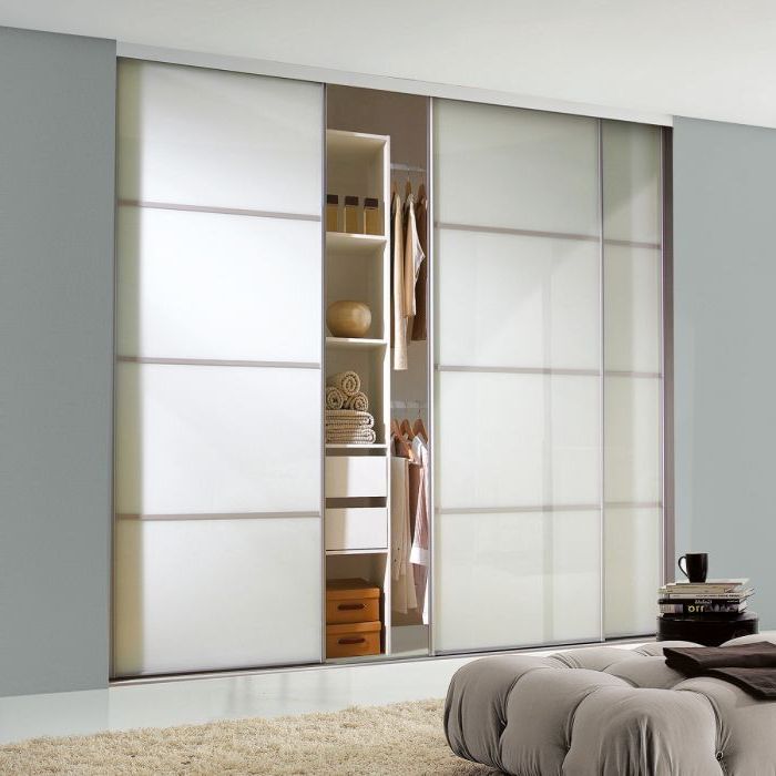 Widely Used Silver Frame 4 Panel Arctic White Glass 'spacepro' Sliding Door Kit (all  Sizes) – Sliding Wardrobe World For Arctic White Wardrobes (View 6 of 10)