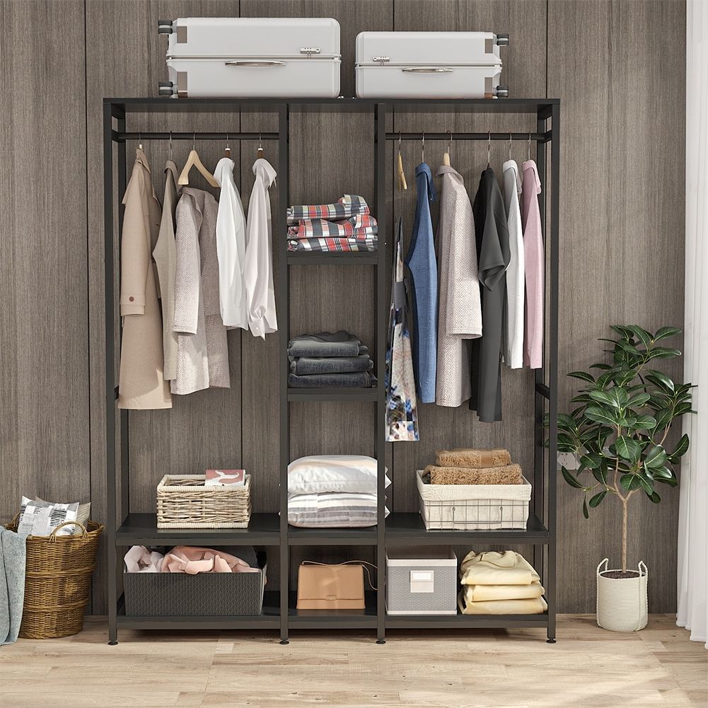 Widely Used Standing Closet Clothes Storage Wardrobes In Double Rod Free Standing Closet Organizer,heavy Duty Clothe Closet Storage  With Shelves, – On Sale – Bed Bath & Beyond –  (View 8 of 10)