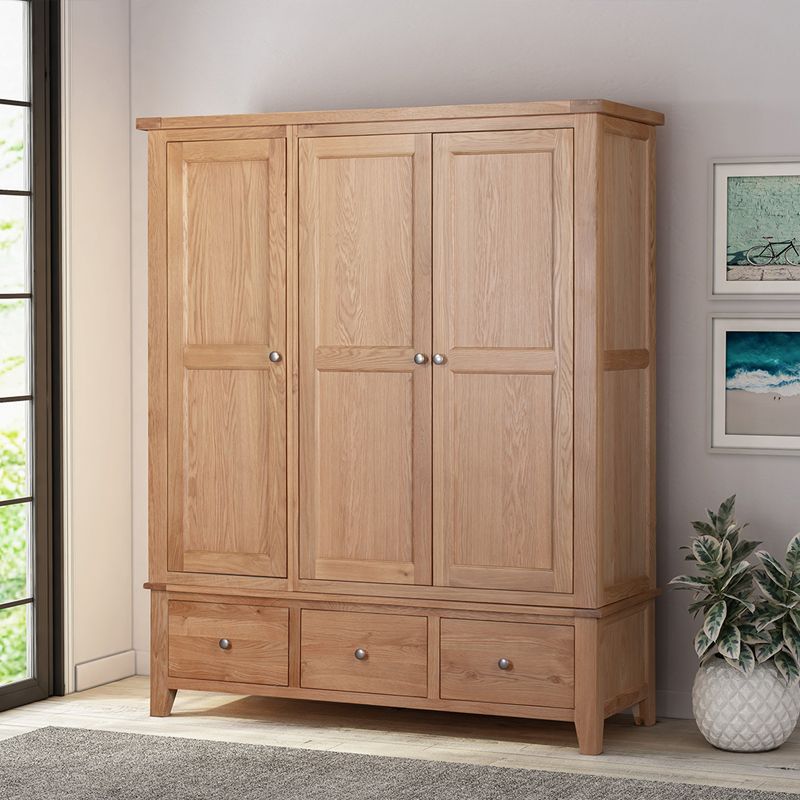 Widely Used This Light Oak 3 Door Wardrobe Is Part Of Our Harwick Oak Rnage Of Furniture With Regard To Wardrobes With 3 Drawers (Photo 1 of 10)