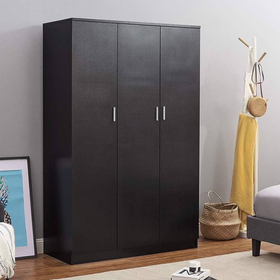Wooden 3 Doors Wardrobes With Hanging Rail And Storage Shelves Modern Large Clothes  Cupboards Unit For Bedroom Furniture : Amazon.co.uk: Home & Kitchen For Most Recently Released Wardrobes With 3 Hanging Rod (Photo 5 of 10)