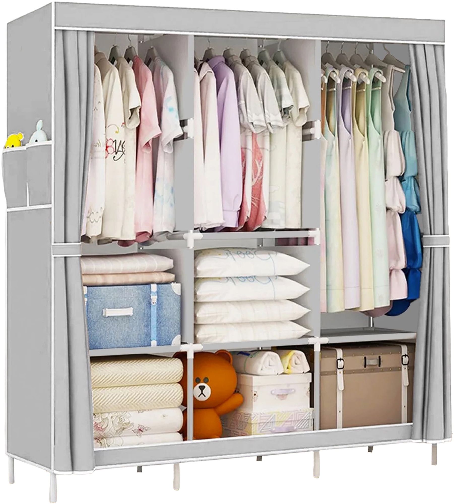 Youpins Clothes Organizer 3 Hanging Rod Shelf Portable Closet With Cover Clothes  Rack Standing Closet Clothes Storage Wardrobe Garment Cabinet – Walmart Throughout Famous Garment Cabinet Wardrobes (Photo 5 of 10)