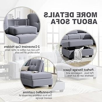 104" Sectional Sofas In Well Known Amazon: Merax L Shaped 104" Sectional Sofas 3 Seat Sofa Sets Sectional  Sofa Couches With Reversible Chaise Lounge, Cup Holders And Storage Ottoman  For Living Room Furniture, Antique Grey : Home & Kitchen (Photo 4 of 10)