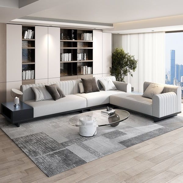 157" Modern Corner L Shaped Sectional Sofa Cotton & Linen With Side Open  Storage (View 6 of 10)