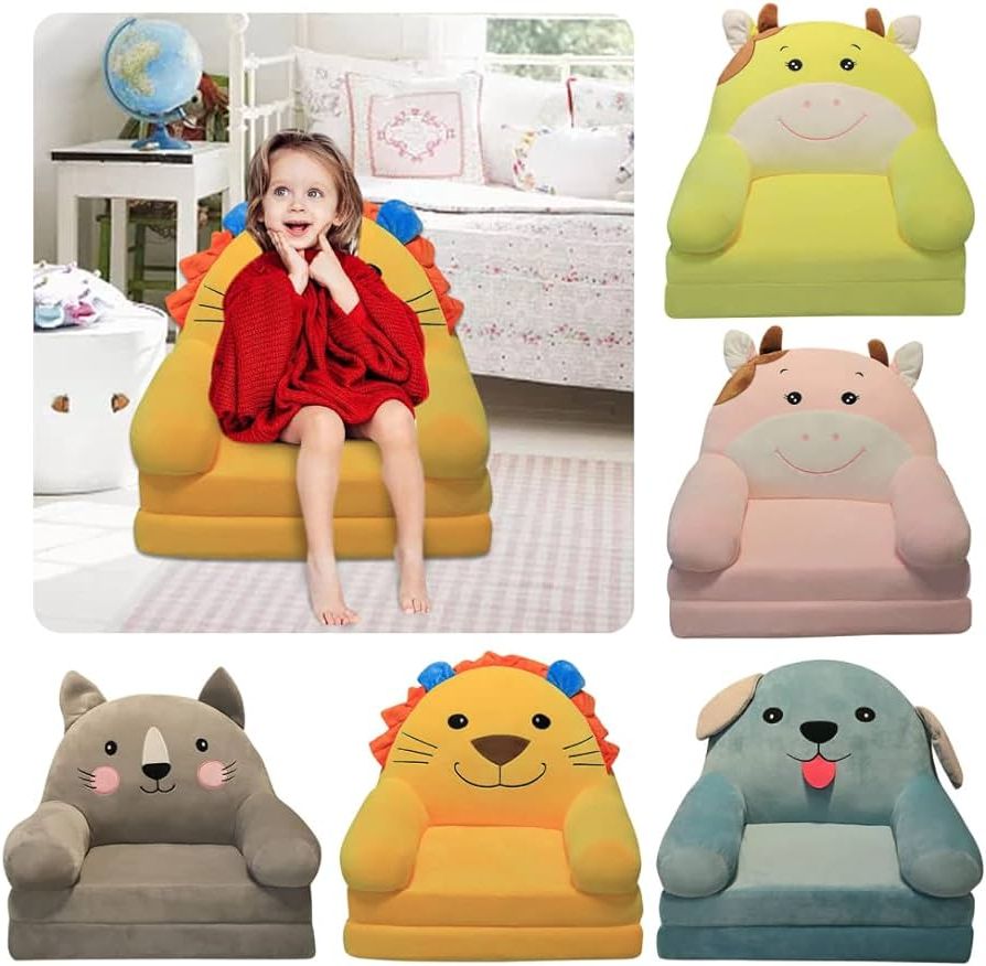 2 In 1 Foldable Children's Sofa Beds For Current Amazon: Gursac Plush Foldable Kids Sofa Backrest Armchair 2 In 1  Foldable Children Sofa Cute Cartoon Lazy Sofa Children Flip Open Sofa Bed  For Living Room Bedroom Without Liner Filler Automotive : (Photo 6 of 10)