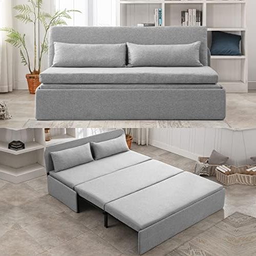 2 In 1 Gray Pull Out Sofa Beds Intended For Popular Amazon: Mjkone Pull Out Sofa Bed, 2 In 1 Modern Pull Out Linen Sleeper  Sofa Couch, Queen Size Revesible Couch Bed With Cushions&throw Pillows For  Small Place/apartment/living Room/office/studio(light Gray) : Home & Kitchen (Photo 2 of 10)