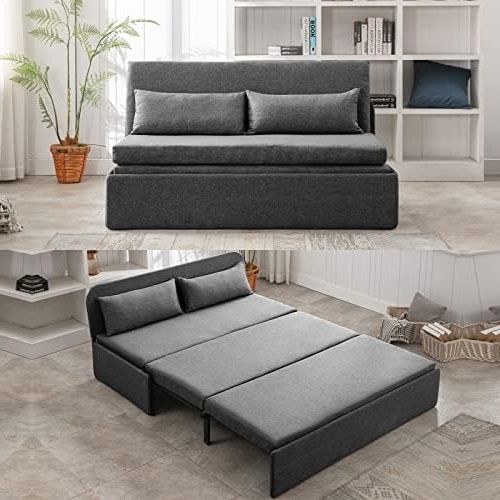2 In 1 Gray Pull Out Sofa Beds Throughout Well Liked Amazon: Mjkone Pull Out Sofa Bed, 2 In 1 Modern Pull Out Linen Sleeper  Sofa Couch, Twin Size Revesible Couch Bed With Cushions&throw Pillows For  Small Place/apartment/living Room/office/studio (dark Gray) : Home & Kitchen (Photo 1 of 10)