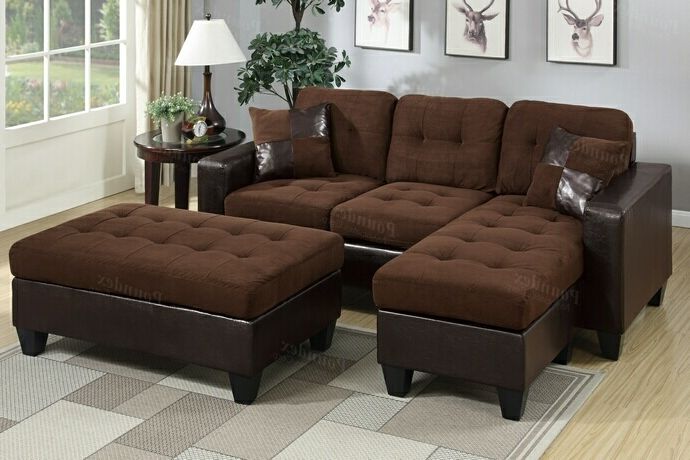 2 Tone Chocolate Microfiber Sofas In Famous Poundex F6928 2 Pc Nealy Daryl 2 Tone Chocolate Microfiber Fabric  Reversible Sectional Sofa Set Chaise (Photo 10 of 10)