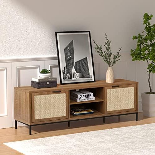 2017 Amazon: Anmytek Farmhouse Rattan Tv Stand For 65 Inch Tv Rustic Tv  Console Table With 2 Rattan Doors Modern Entertainment Center For Living  Room Bedroom H0033 : Home & Kitchen Inside Farmhouse Rattan Tv Stands (Photo 2 of 10)