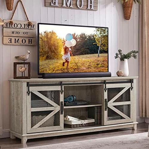 2017 Amazon: Okd Farmhouse Tv Stand For 75 Inch Tv, Industrial & Farmhouse  Media Entertainment Center W/sliding Barn Door, Rustic Tv Console Cabinet  W/adjustable Shelves For Living Room, Light Rustic Oak : Home Pertaining To Farmhouse Stands With Shelves (View 5 of 10)